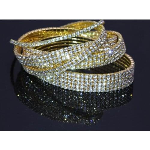 MOREDEAR Gold Crystal Anklets Barefoot Sandals 1-5 Row Stretch Bride for Women