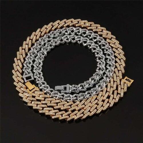 Iced Out Paved Rhinestone Link Chain 15MM Miami Curb Cuban Link Chain CZ Bling Rapper Necklace Bracelet for Men Hip Hop Jewelry