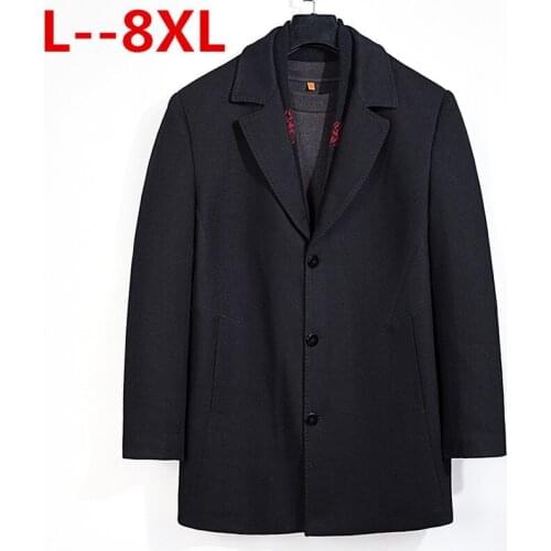 Plus 8XL 6XL 5XL Winter Mens Casual Wool Trench Coat Fashion Business Long Thicken Slim Overcoat Jacket Male Peacoat Brand