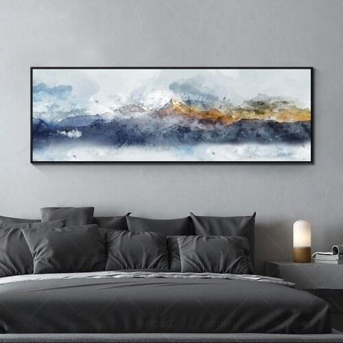 Watercolor Yellow and Bule Mountain Canvas Painting Modern Decorative Wall Pictures Abstract Home Decor Painting Prints framed