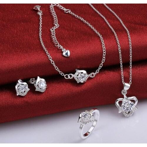 925 sterling silver jewelry set, fashion jewelry set A034-D Earring 491 Necklace 515 Ring 379-8 /imkardra ijxarbea S781-D