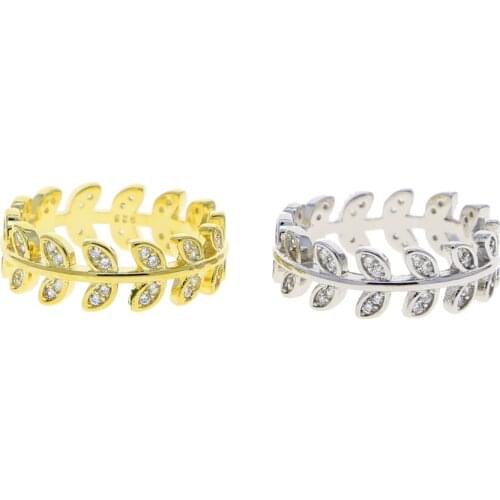 2021 spring new high quality micro pave cz leaf shape engagement rings wedding gift cz band fashion finger ring jewelry