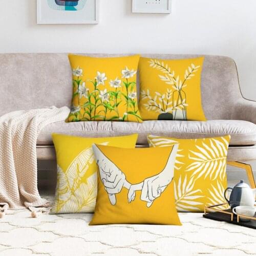 Solid Yellow Cushion Cartoon Flower Plant Leaf Floral Pillow for Office Sofa Home Decoration Soft Throw Pillowcase