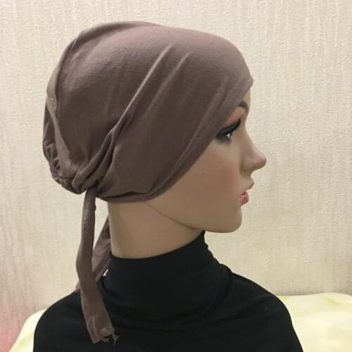 H048 plain tie back hats Muslim Turban Pure Color Stretch Inner Hijabs underscarf Women Head Scarf Under Hijab Bonnet