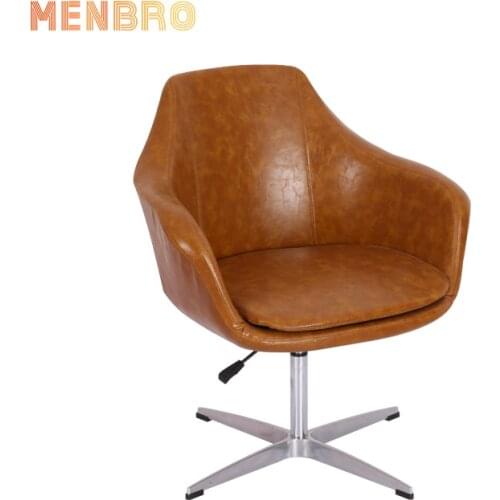 Wholesale Fashion Living Room Brown Leather Leisure Lounge Chairs Furniture Dining Room Metal Base Armrest Lift Swivel Bar Chair