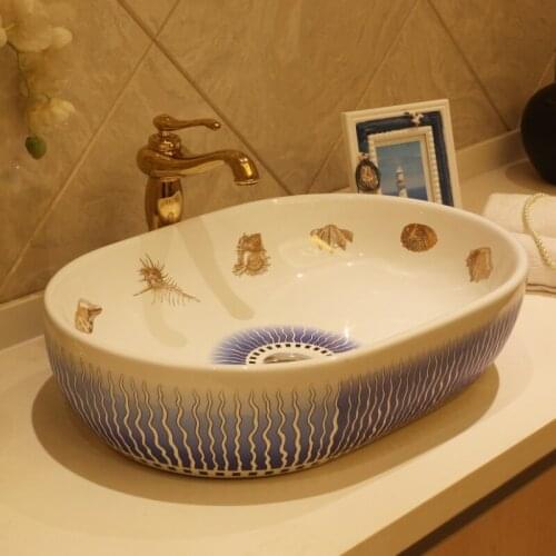 Oval Jingdezhen Bathroom ceramic sink wash basin Counter Top Wash Basin Bathroom Sinks oval sink