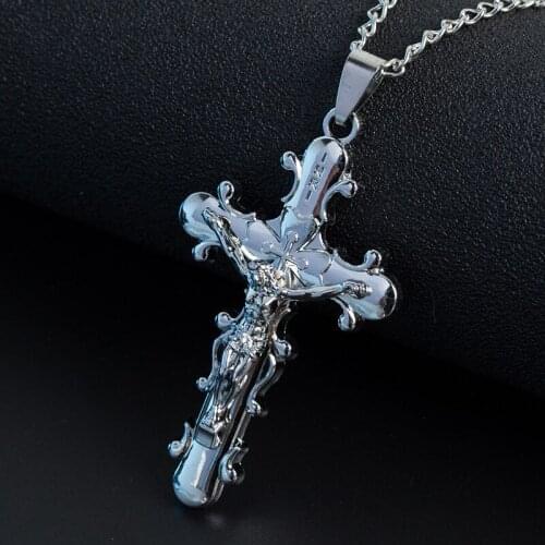 Titanium Steel Cross Pendant Necklace Men Fashion Hip Hop Retro Jesus Sweater Chain Link Lovers' Jewelry Charms Goth Accessorie