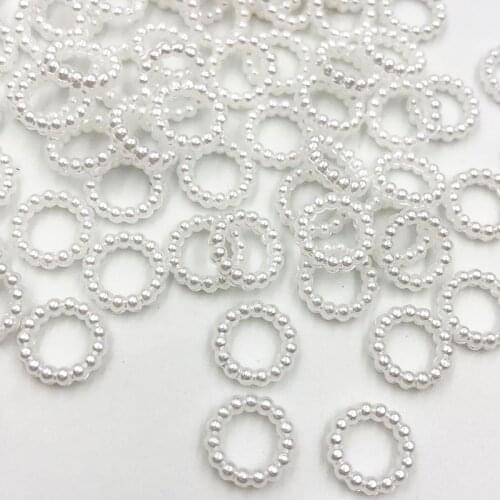 100pcs/pack 10mm White /Beige Hollow Circular Shape Craft ABS Resin Flatback Half Round Pearls Flatback Scrapbook Beads For DIY