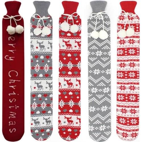 2L High Capacity Christmas Decoration Extra Long Hot Water Bottles Bag With Removable Cover Waist Hand Foot Warming