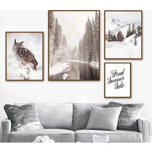 Snow Mountain River Owl Forest Pine Quote Wall Art Canvas Painting Nordic Posters And Prints Wall Pictures For Living Room Decor