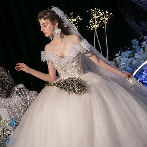 Wedding Dress 2020 New Gryffon Clasic Boat Neck Lace Up Ball Gown Princess Luxury Robe De Mariee Vestido De Noiva Plus Size