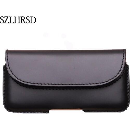 SZLHRSD Men Belt Clip Genuine Leather Pouch Waist Bag For Xiaomi Mi A2 Oukitel K8 Phone Cover for Elephone Soldier Cases Black