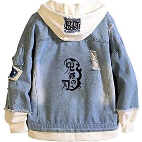 Anime Demon Slayer Hoodie Kamado Tanjirou Cosplay Spring Denim 4XL Plus Jacket Kimetsu no Yaiba Men Women Couple Coat Streetwear