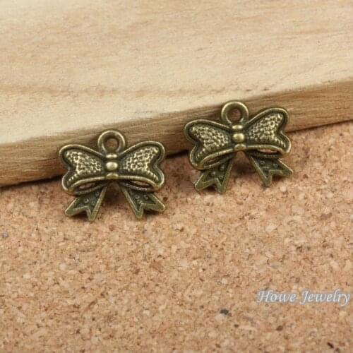 Vintage 75 pcs daintiness Bow tie Pendant Antique bronze Zinc Alloy fit Bracelet Necklace DIY Metal Jewelry Findings