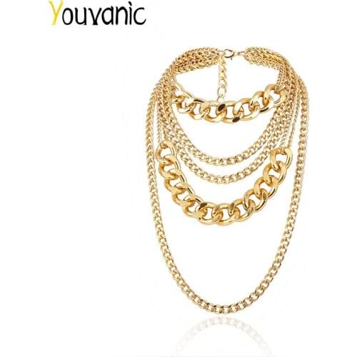 Youvanic Punk Multi Layered Women Cuban Metal Chain Pendant Choker Necklace Statement Chunky Chain Clavicle Hip Hop Jewelry 2341