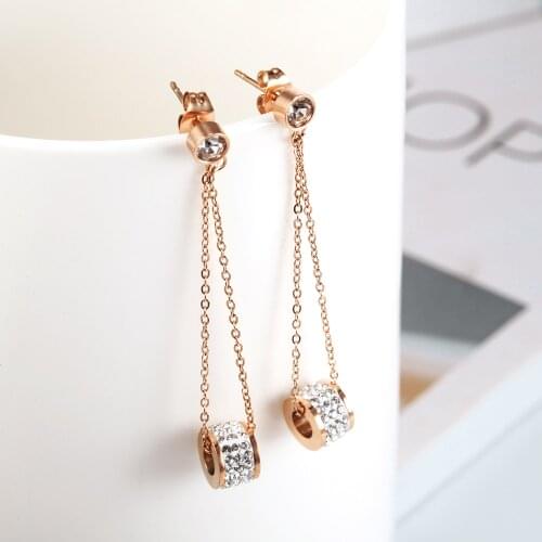 OUFEI Stainless Steel Jewelry woman Vogue 2020 Rose Gold Drop Earrings For Women Long Chain Earrings Accessories Wholesale