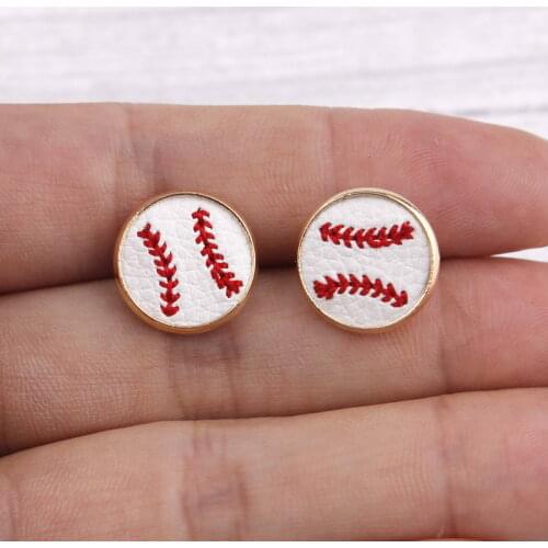 ZWPON 2019 Mini Embroidery Baseball Leather Round Stud Earrings for Women Fashion Handmade Statement Earrings Jewelry Wholesale