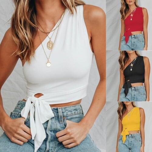 Women Sexy One-shoulder sleeveless strappy top Halter neck strapless slim Sexy navel vest Crop Tops short T-shirt Casual Tops