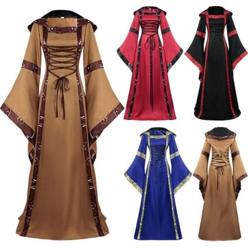 Adult Women Retro Cosplay Dress Medieval Costume Gown Clothing Vintage Renaissance Outfit For Ladies square collar flare sleeves
