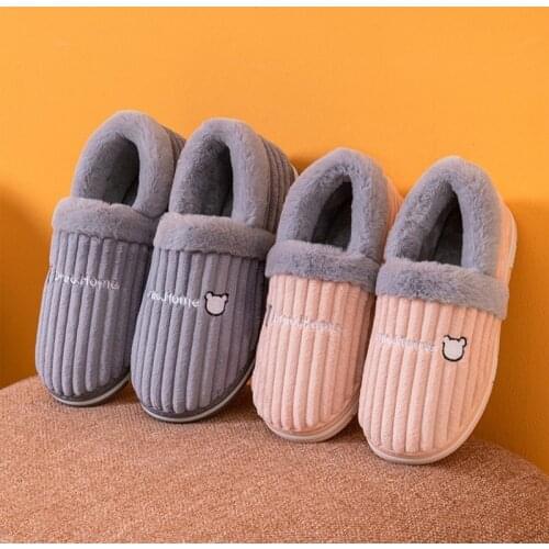 Winter Unisex Corduroy House Slippers Women Men Home Cotton Shoes Outdoor Indoor Warm Casual Flats Slides Slip-On Couple Slipper