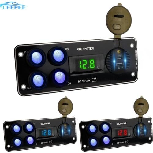 12-24V 4 Gang Toggle Switch Panel Voltmeter PD Switch Panel For Car RV Truck ATV UTV Camper Caravan QC3.0 Car Charging