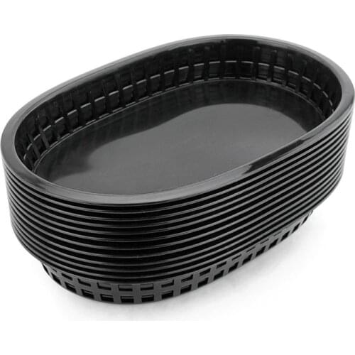 12pcs Fast 10.5'' 12pcs Food Platter Basket Plastic Dinner Plate French Fries Baskets Restaurant Serving Burger Tray Bar Tool