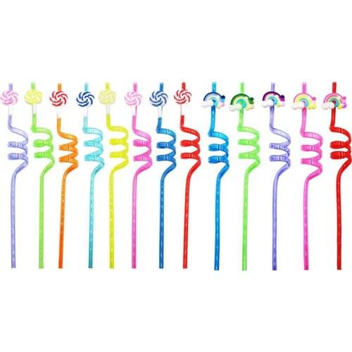 24PC Disposable Colorful Curved Straw PET Party Rainbow Candy Drinking Straw Milk Drinkware Bar Accessories Straws