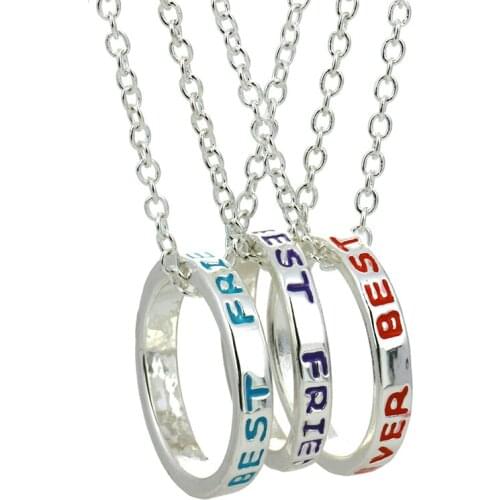 3 Pcs/Set Best Friends Forever Pendants Necklace Gold Round Pendant Chromatic Color Letter For Unisex Necklace