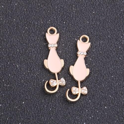 3pcs 11*37mm Direct Sale Alloy Metal Drop Oil Animal Cat Charms Pendant For DIY Bracelet Necklace Jewelry Making