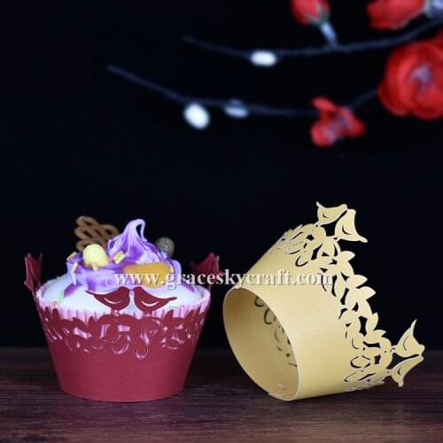 50pcs free shipping Laser Cut Birds in Grass Wedding Cupcakes Wrappers Baking Cakes Wrappers Birthday Party Cake decoration