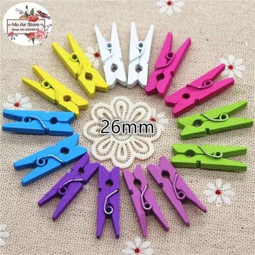 Mixed color Mini Wooden Clothes Photo Paper Peg Pin Clothespin Craft Clips 26mm