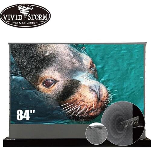 VIVIDSTORM 84 Inch Motorized Floor Rising Screen With Perforate Acoustically Transparent ALR Material For Long Throw Projector