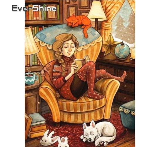 EverShine Diamond Painting Cartoon Cross Stitch Kits Diamond Embroidery Girl Mosaic Picture Of Rhinestones Home Decorations
