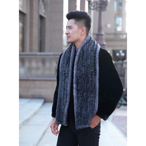 Free Shipping New Genuine Mink Fur Scarf Mens Knitted Fur Shawl Black Winter Real Mink Fur Poncho Wholesale Retail