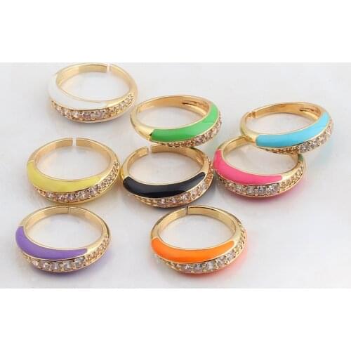 Bohemian Rainbow Enamel Rings For Women Paved With Shiny Cubic Zircon Stone Fashion Open Ring Jewelry Gift