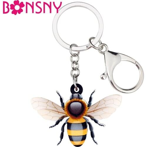 Bonsny Acrylic Sweet Flying Honey Bee Insect Key Chains Keychains Rings Cartoon Animal Jewelry For Women Girls Teens Bag Charms