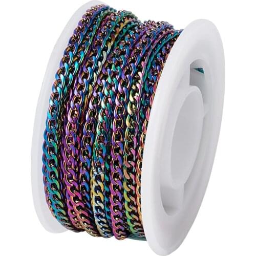 About 5m/roll Vacuum Plating 304 Stainless Steel Curb Chains Twisted Chain Multi-color for DIY Bracelet Necklace Jewelry Making