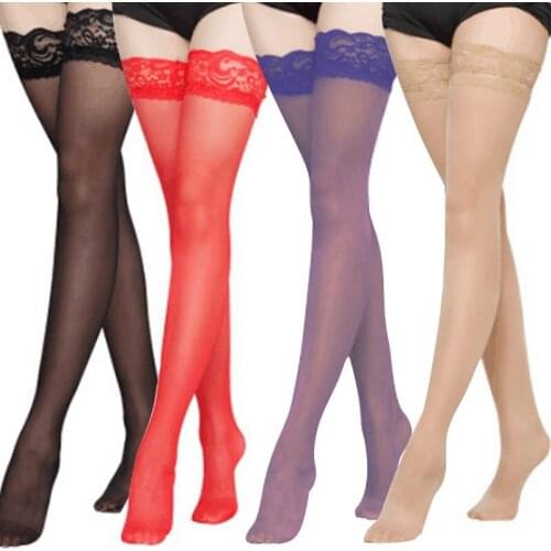 1/2Pairs Womens Sexy Stocking Sheer Lace Top Thigh High Stockings Nets for Women Female Stockings Black White Red