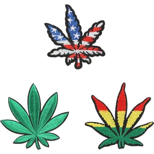 Colorful Green Plant Weed Maple Leaf Diy Punk Hippy Embroidered Iron on Patch for Cap Jacket Backpack