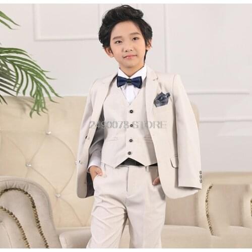 Boys Beige Suit for Weddings Terno Infantil Costume Enfant Garcon Mariage Disfraz Infantil Kids Performance Formal Suit