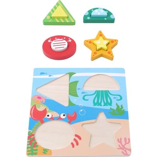 Creative Funny 6 Types Baby Hand Grasp Wooden Puzzle Toy Kid Early Educational Toys Child Cartoon Wood Jigsaw Puzzle Toys