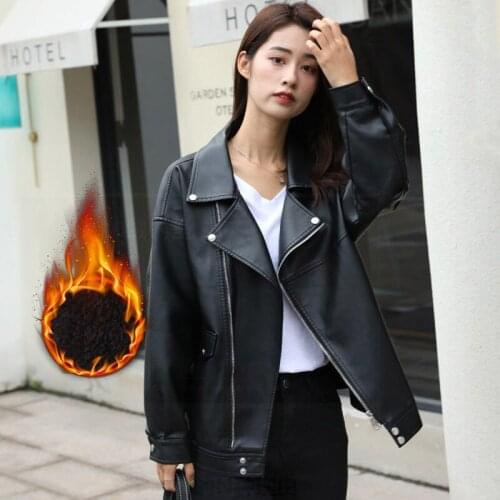 Leather Jacket Women High-End Short Loose Pockets Outerwear Faux Leather Wild lapel Collar Lady Tops Student 29