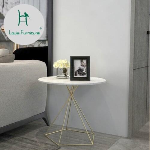 Louis Fashion Coffee Table North Europe Stone Simple Modern Living Room Iron Art Round Marble Metal
