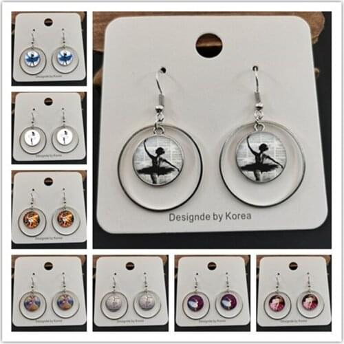 Ballet dancer figure silhouette earrings glass convex ballet girl oil painting earrings suitable for girls who like to dance