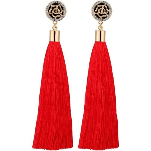 Monla Charmwin Fashion Brand Camellia Earrings Exaggerated Vintage Rhinestone Crystal Long Tassels Earrings For Women