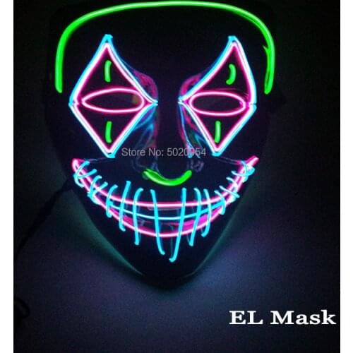 Newest Design Costume Props Glowing Light Up Mask Halloween Men Women Scary EL Mask Neon Led Flashing Mask