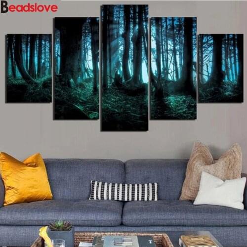 5 piece diy diamond painting forest tree full square round drill 5d mosaic embroidery landscape needlework art Multi-Picture