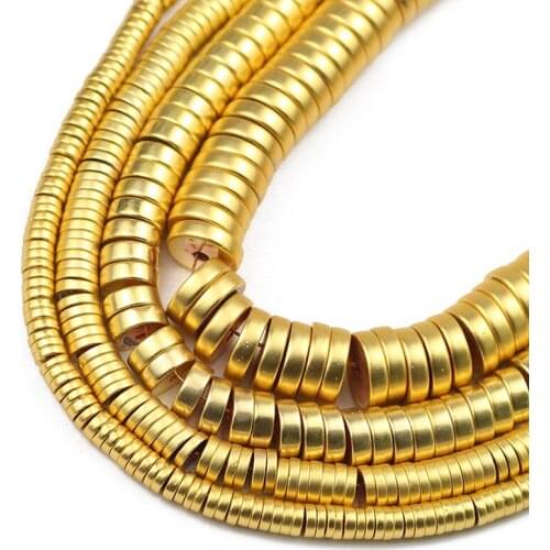 Natural Stone Matte Gold Flat Round Hematite Spacers Loose Beads For Jewelry Making Diy Bracelets Accessories 15'' 3/4/6/8mm