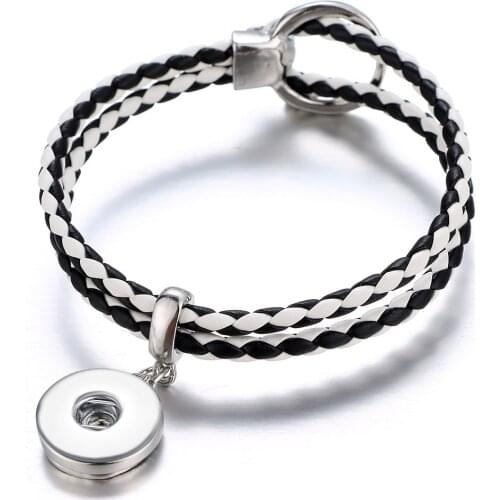 New 18mm Snap Jewelry Leather Snap Button Bracelet Handmade Colorful Braided Leather Bracelets Bangles for Women