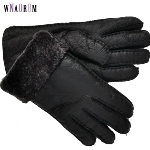 Handmade Sewing Natural Women Sheepskin Gloves Winter Warm Wooloutdoor Gloves No splicing for whole leather production